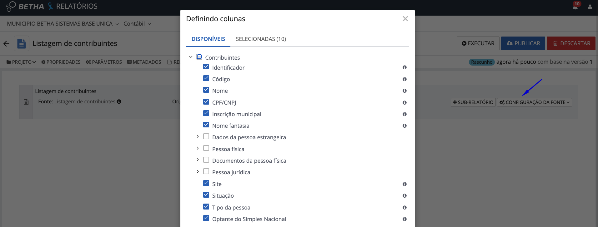 Configurando relatórios